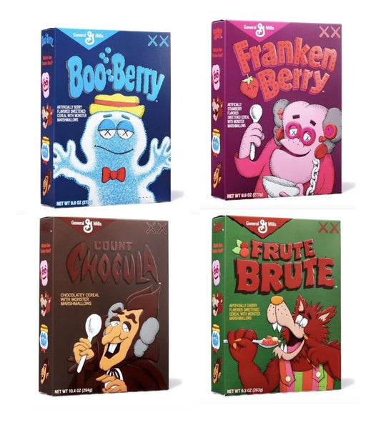 KAWS Monsters Cereal Limited Edition in Acrylic Case 4x Lot (Not Fit For Human Consumption)